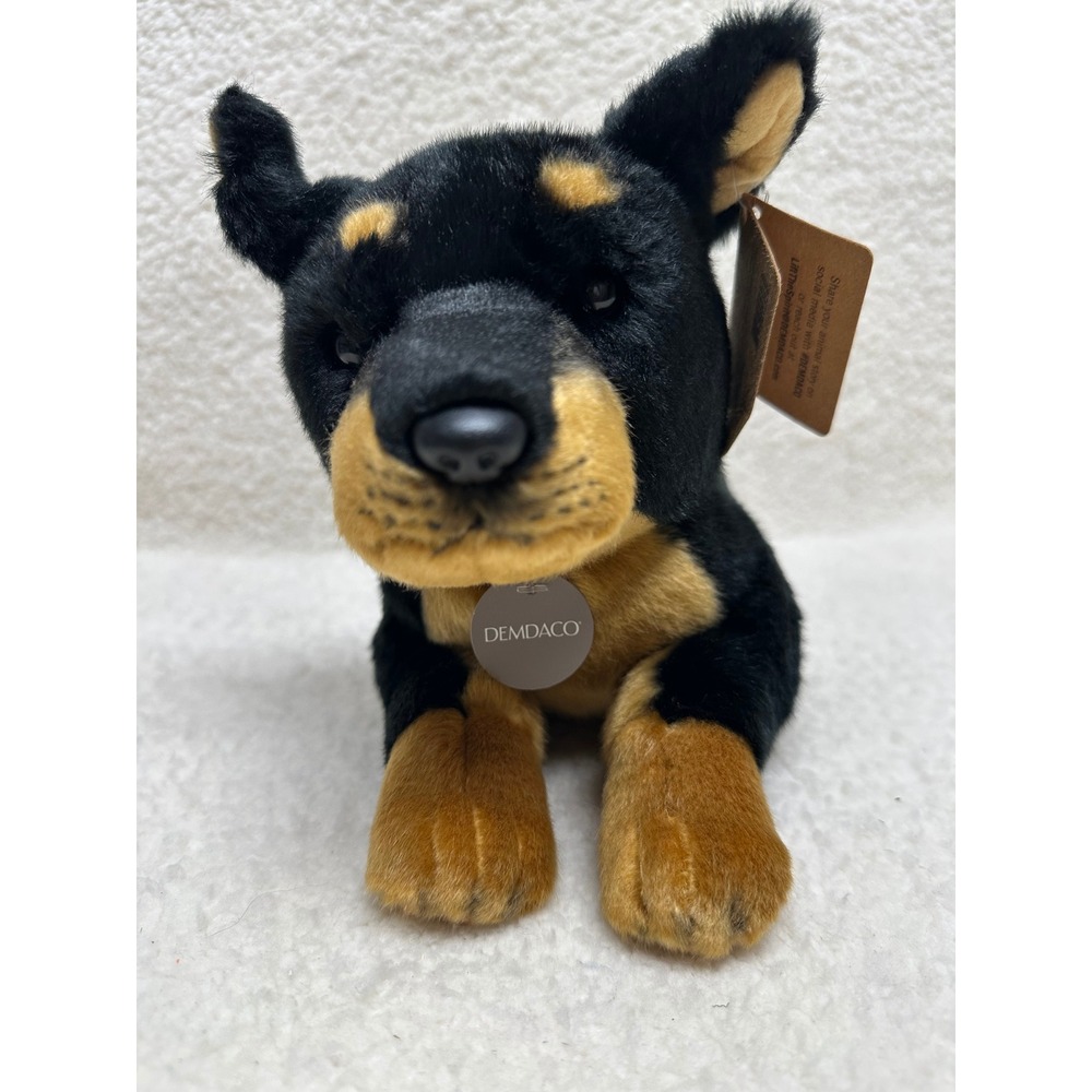 Top Dog Doberman Pinscher DEMDACO Plush Black Tan Stuffed Animal 12 Inch NWT